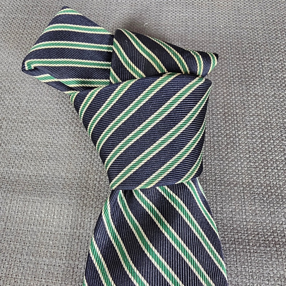 Briar Mens Necktie Green White blue Striped Silk Blend Business Formal Casual